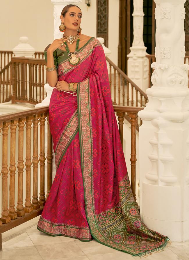 Banarasi Silk Pink Olive Green Traditional Wear Digital Printed Saree